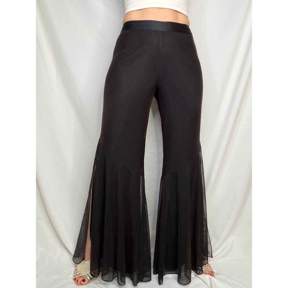 Cache Vintage Y2K 90s Black Mesh Flare Pants High Waisted Bell Bottom Trousers 4 - Picture 13 of 15